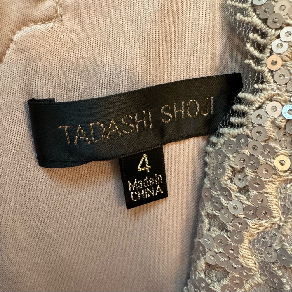 NEW Tadashi Shoji Sequin Paillette Lace Sheath Dress Smoke Pearl Cocktail - Picture 5 of 6